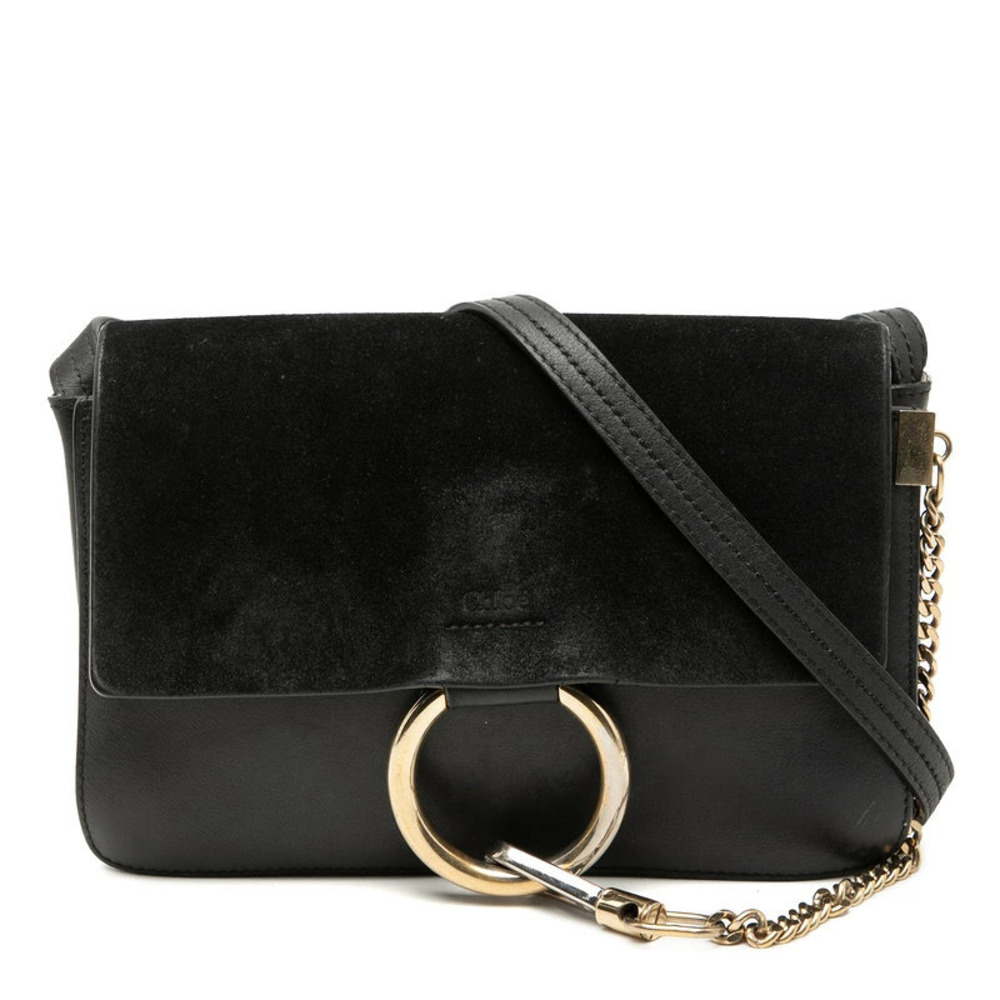 Chloe Faye Shoulder Bag Black Suede Leather